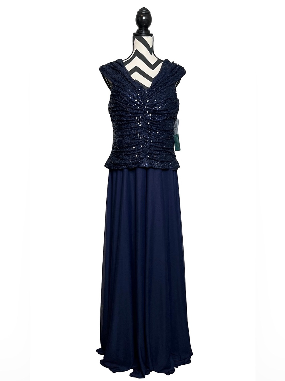 NWT Jackie John Deep Navy Mature Sequin Mother of the Bride Maxi Dress Sz 18